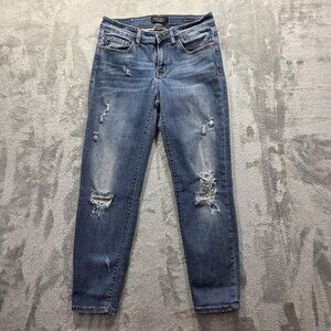 Judy Blue Jeans Womens 9/29 Blue Relaxed Fit Distressed Denim Stretch JB8271DK